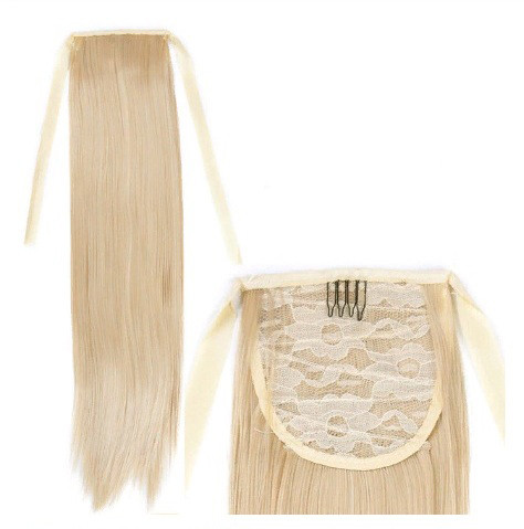 Шиньйон темний блонд прямий хвіст пшеничний на стрічці, фото 1