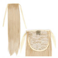 Шиньйон темний блонд прямий хвіст пшеничний на стрічці