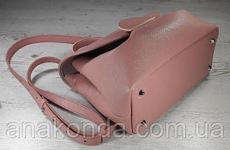 553 Натуральна шкіра, Сумка жіноча рожева ніжно-рожева шкіряна. На кнопковому замку. Шкіряна сумка шкіряна., фото 5