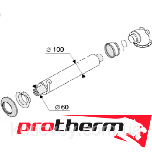 Коаксіальний комплект Protherm і Saunier Duval (подовжувальна ділянка 1 м 60/100 мм + коліно 60/100 мм)