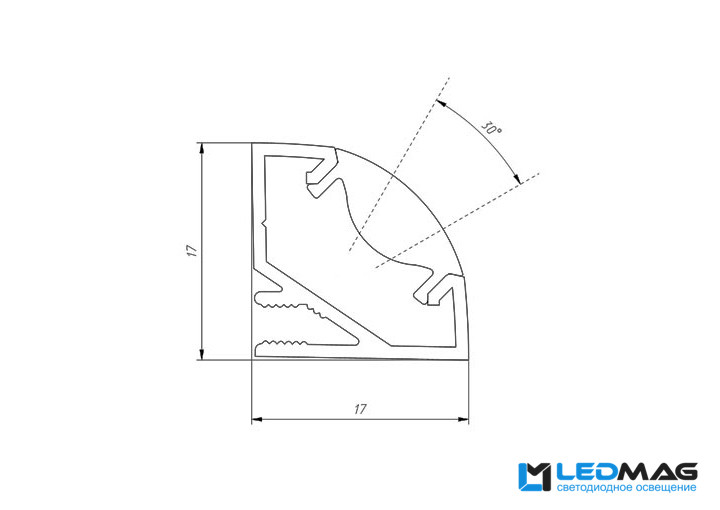 Комплект профиль+крышка для LED ленты угловой LPU17 алюминиевый - фото 7 - id-p114848152