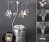 Підсвічник-карусель Кішки на місяці Срібло / Декоративний підсвічник металевий скляний, фото 4
