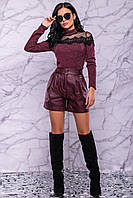 Стильні жіночі шорти еко–шкіра на флісі 1080 (42–48р) в кольорах, фото 4