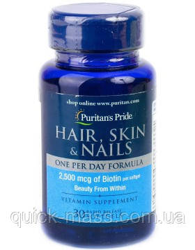 Вітаміни Puritan's Pride Hair, Skin & Nails One Per Day Formula 30caps, фото 1