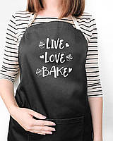 Женский кухонный фартук с прикольной надписью "Live. Love. Bake" черный