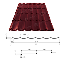 Металочерепиця GRAND 0,50*1195 PEMA RAL 3005 Італія-Marchegalia, фото 2