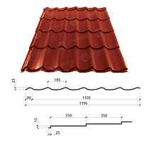 Металочерепиця GRAND 0,50*1195 PEMA RAL 3005 Італія-Marchegalia, фото 4