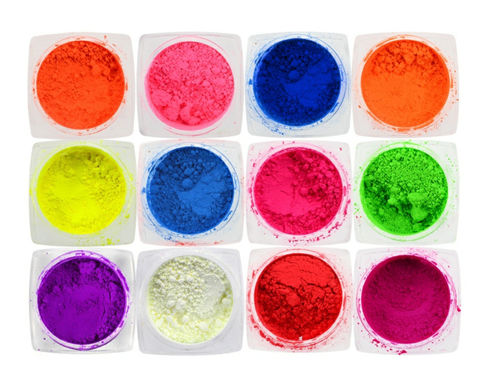 Набір кольорових флуоресцентних/неонових пігментів 12цветов у баночках