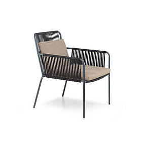 Крісло садове Купер лаунж без текстилю,каркас сталь, сидіння смуги сталі, капронова стрічка Чорна (Pradex ТМ) Сталеві смужки, тканина Оксфорд 600D (1 категорія)