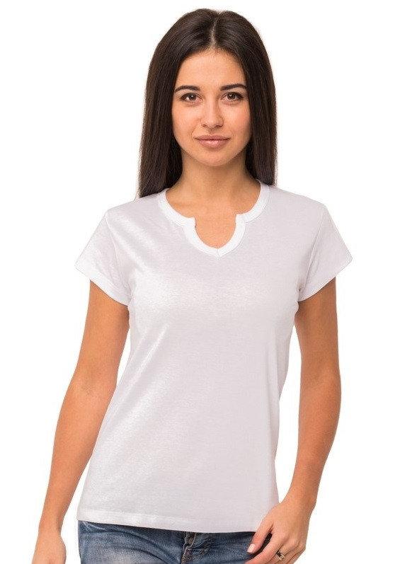 Базова футболка без малюнка жіноча трикотажна з коротким рукавом бавовняна х/б, біла