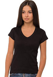 Жіноча футболка чорна з коротким рукавом без малюнка бавовняна трикотажна х/б