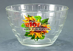 Салатник скляний 18х11см 1,6 л "Лабіринт", декор — соняшник