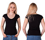 Чорна футболка жіноча без малюнка однотонна стрейчева річна, фото 2