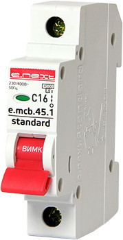 Модульний автоматичний вимикач E.next e.mcb.stand.45.1.C16, 1р, 16 А, C, 4,5 кА
