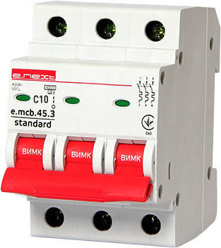 Модульний автоматичний вимикач E.next e.mcb.stand.45.3.C10, 3р, 10 А, C, 4,5 кА