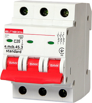 Модульний автоматичний вимикач E.next e.mcb.stand.45.3.C20, 3р, 20 А, C, 4,5 кА