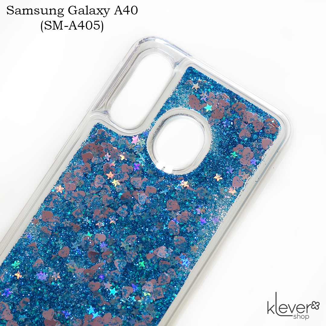 Чохол акваріум для Samsung Galaxy A40 (SM-A405) (сердечка та сині блискітки), фото 1