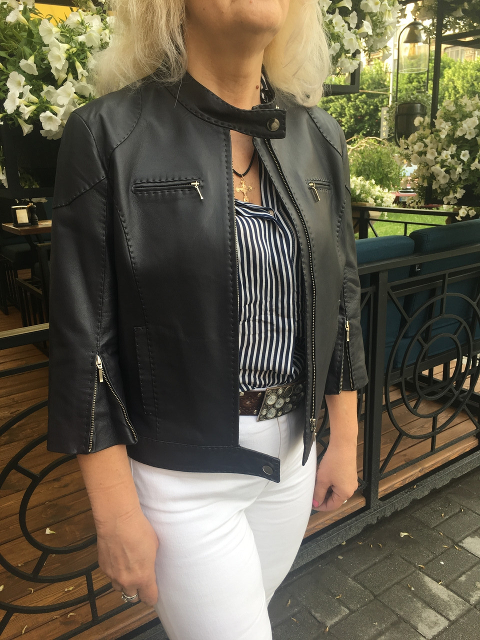 Кожаная Женская Куртка 3/4 Рукав Цвет Баклажан Стойка Воротник — Купить ...