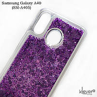 Чехол аквариум для Samsung Galaxy A40 (SM-A405) (сердечки и фиолетовые блестки)
