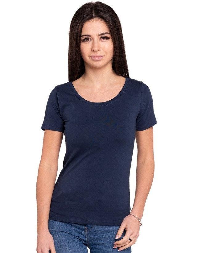 Базовая футболка женская однотонная хлопковая трикотажная без рисунка летняя, синяя