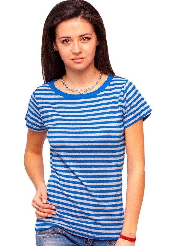 Смугаста футболка тільник жіноча літня з коротким рукавом бавовна бавовна синій сірий трикотажна (Україна)