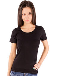 Базова футболка жіноча однотонна тканина трикотажна без малюнка річна, чорна