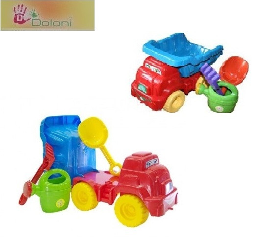 Набір пісочний No2, червоний/блакитний лійка лопатка грабельки, фото 1