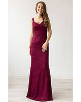 Красивое длинное кружевное вечернее платье с юбкой годе 30816 марсала