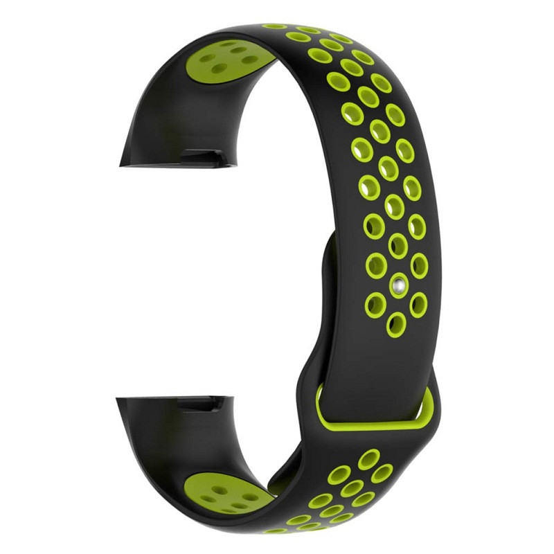 Силіконовий ремінець Primo з перфорацією для фітнес браслета Fitbit Charge 3 / 4 - Black&Green / розмір L
