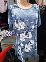 Женская нарядная футболка большого размера рисунок цветы