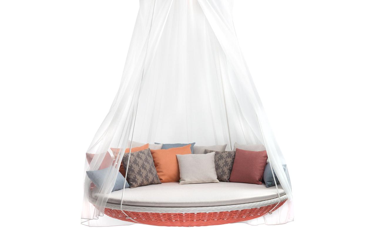 Лаунж диван підвісний Лотос без текстилю та підвісу каркас алюміній, віск. ротанг Цегла + Білий (Pradex ТМ)