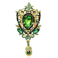 Брошь восточная, цвет Emerald, 103х49 мм, 1шт