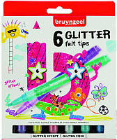 Набор детских фломастеров GLITTER, 6 цв., с глиттерами, Bruynzeel