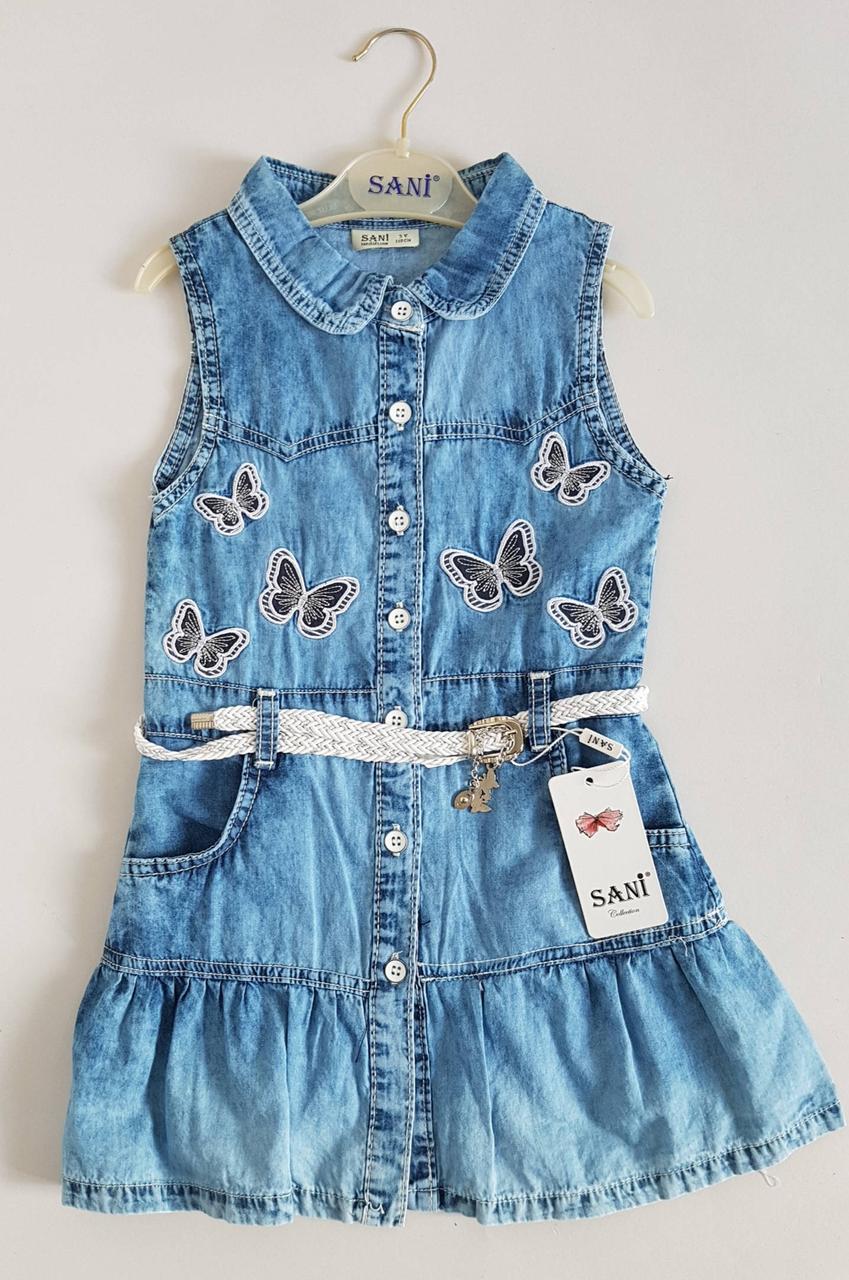 Джинсове дитяче плаття «Метелики» на ґудзиках (Туреччина), фото 1