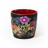 Чашка керамічна матова чорна з квітковим принтом "Петриківський розпис" 300 мл, фото 2