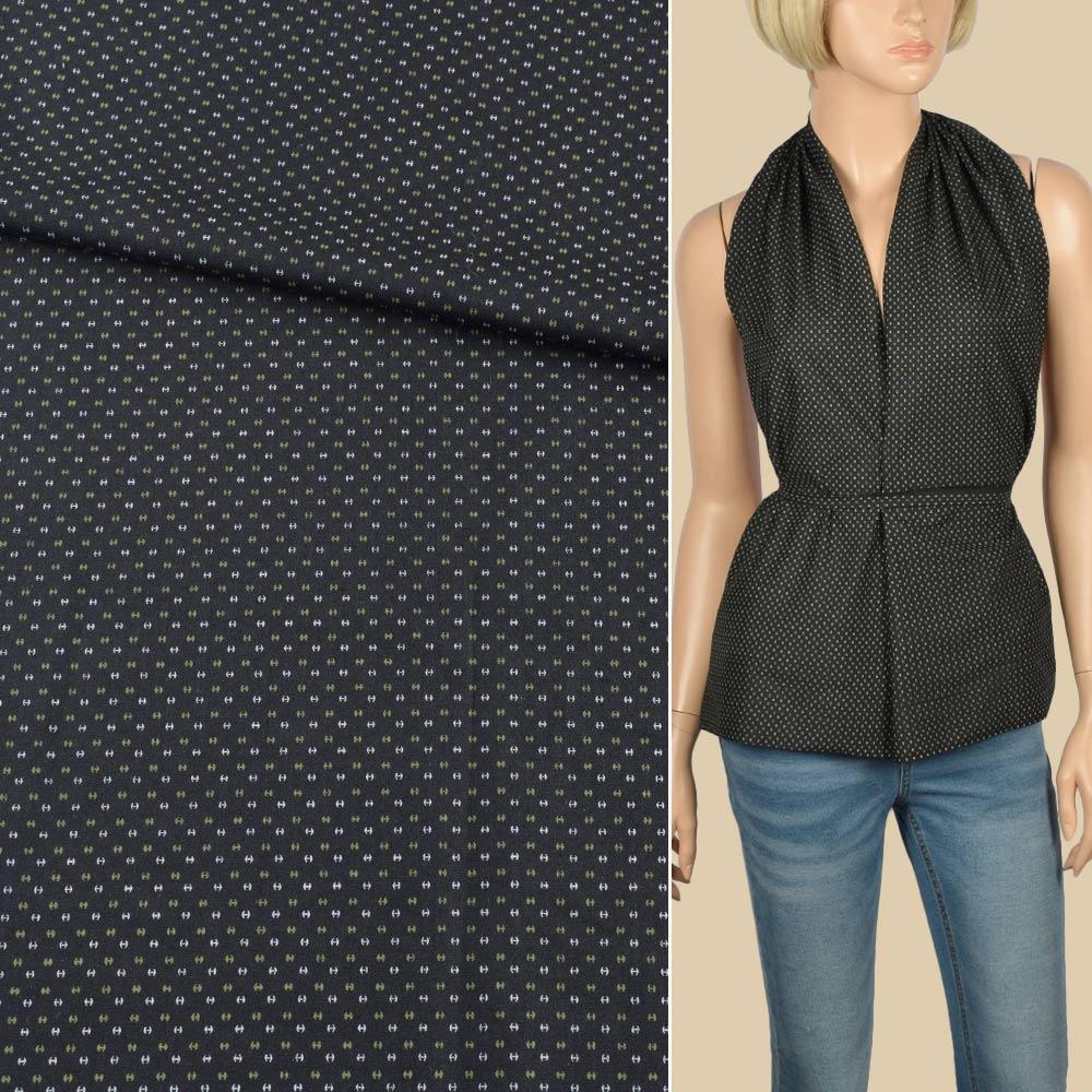 Коттон сорочковий чорний в дрібний малюнок, ш.145