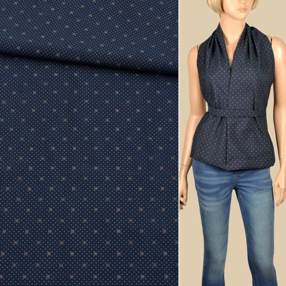 Коттон сорочковий синій темний в дрібний малюнок, ш.145