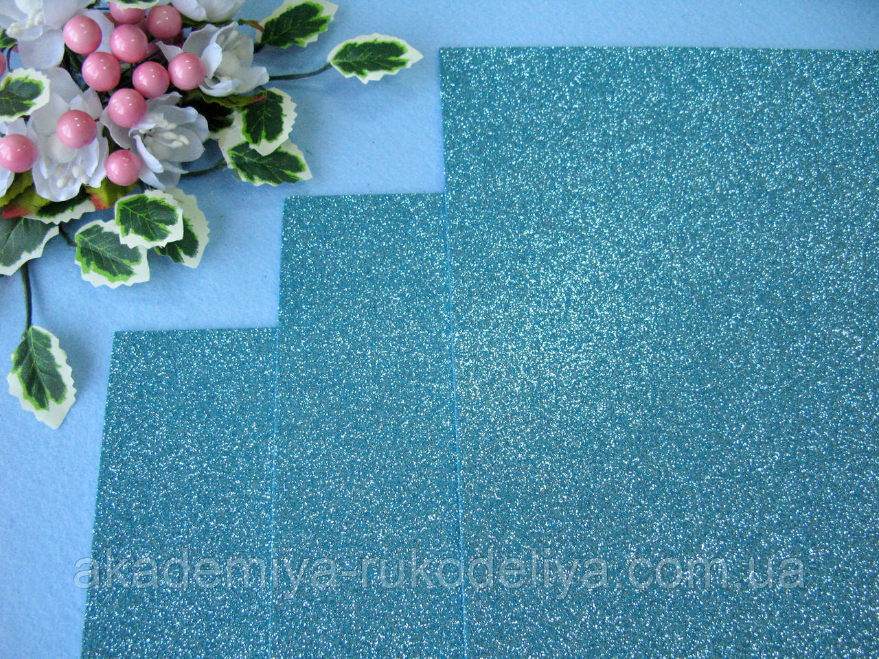Глітерний фоміран, 2 мм, 20 на 30 см. Світло-блакитний, фото 1