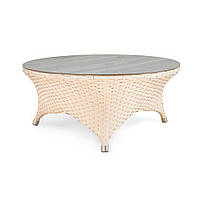 Стіл журнальний Марокко-ск.ротанг Кава з молоком, стільниця плетена +HPL Дуб арктичний, Ø 80х35 см (Pradex ТМ)