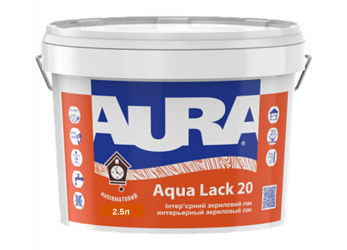 Акриловий лак Aura Aqua Lack 20 напівматовий 2,5 л