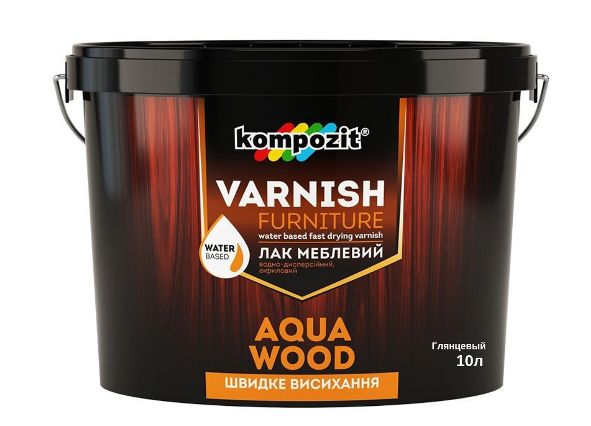 Лак для меблів Kompozit Aqua Wood глянсовий 10л