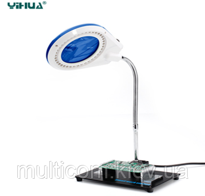 14-02-201. Лупа з тримачем плат, збільшення 5х+10х, LED підсвічування, YIHUA 628A, фото 1