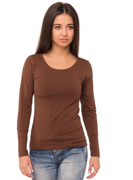 Лонгслів жіночий футболка однотонна з довгим рукавом трикотажна, коричнева