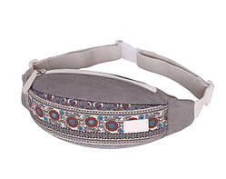 Жіноча поясна сумка (бананка) в стилі Етно сіра