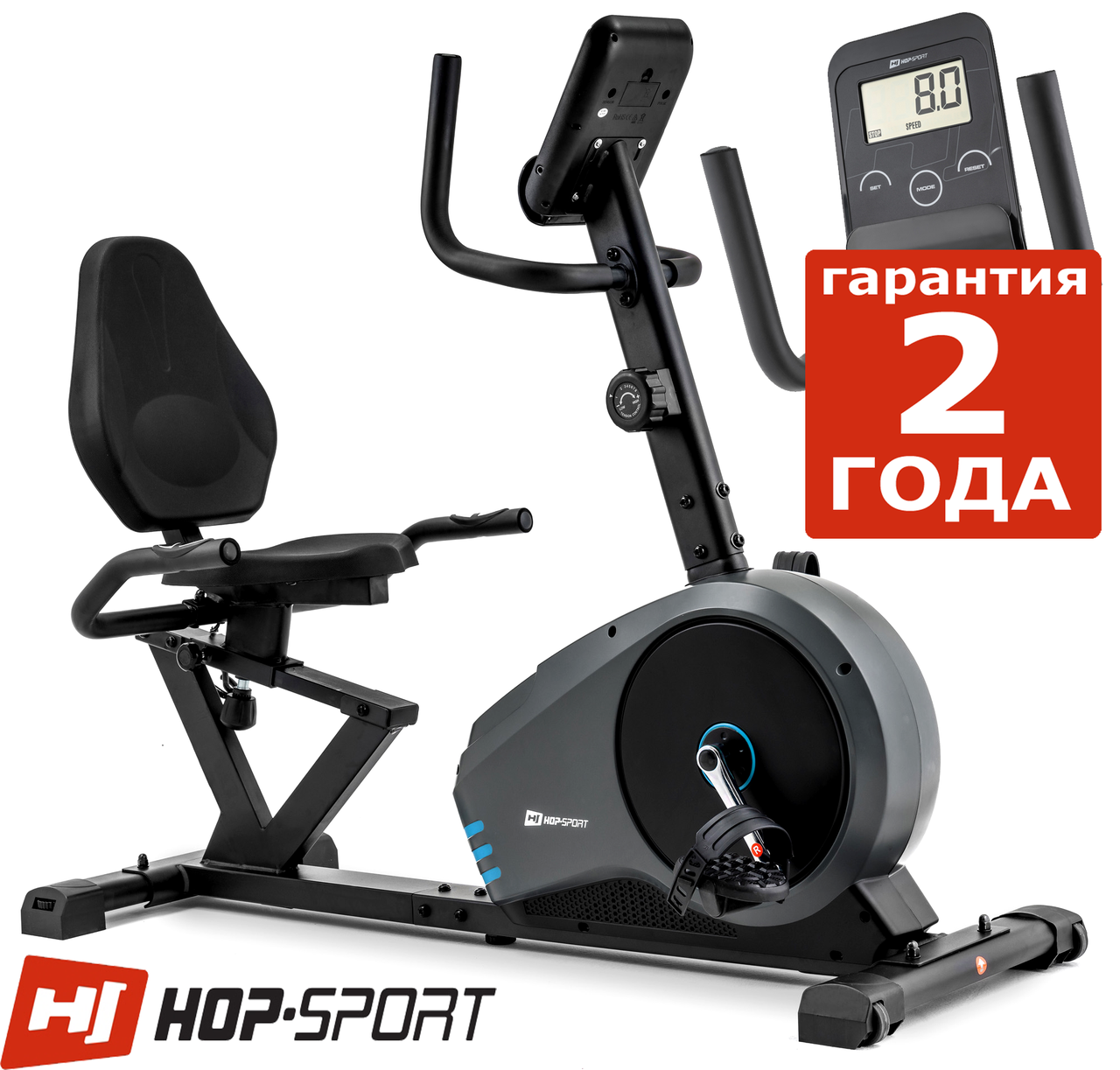 Горизонтальний велотренажер Hop-Sport HS-050L Hawk Gray/Blue