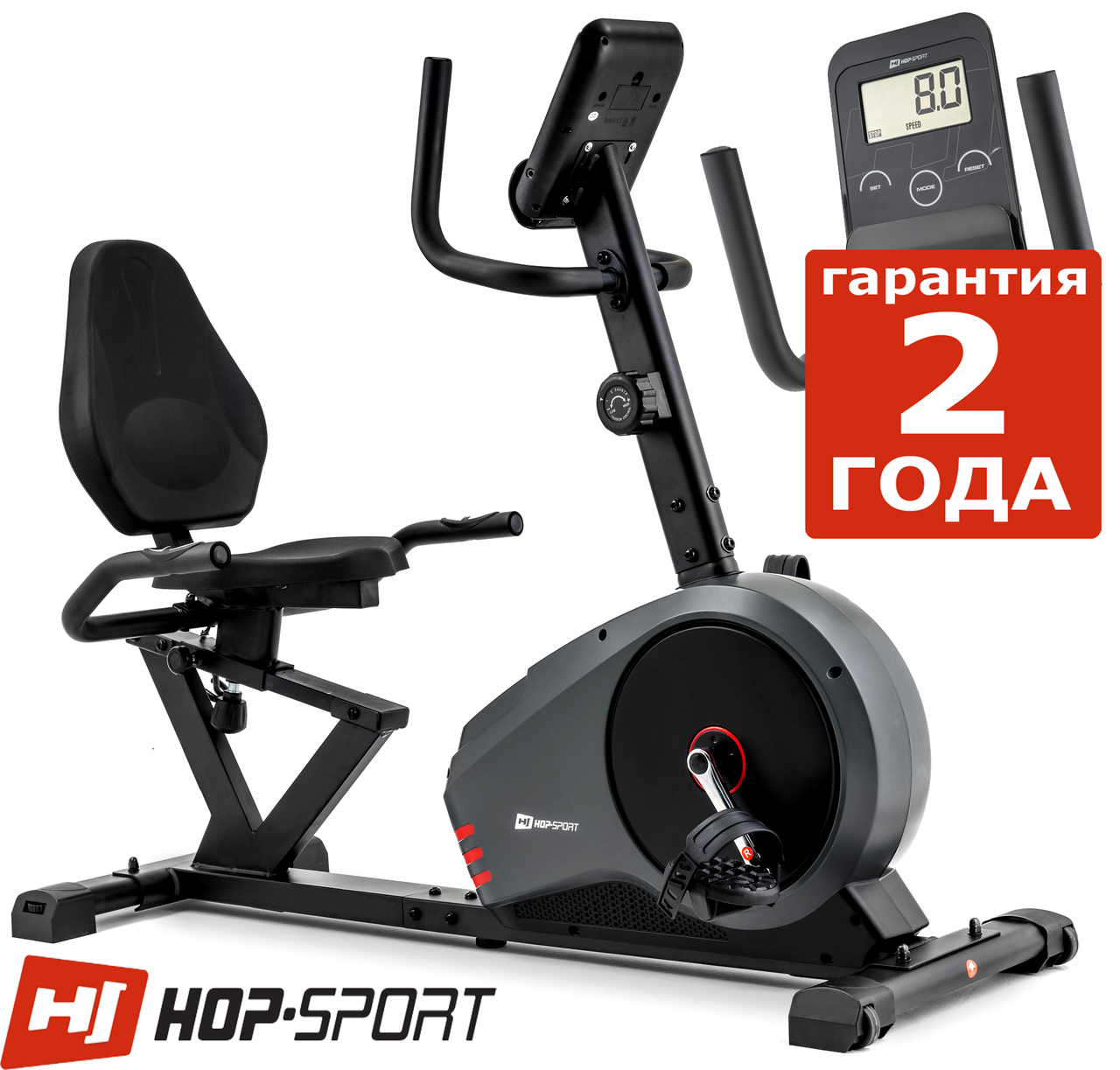 Горизонтальний велотренажер Hop-Sport HS-050L Hawk Gray/Red