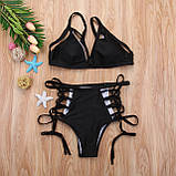 Купальник жіночий роздільний з високою талією і шнурівкою, розмір L (чорний), фото 3