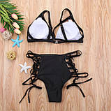 Купальник жіночий роздільний з високою талією і шнурівкою, розмір L (чорний), фото 4
