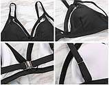 Купальник жіночий роздільний з високою талією і шнурівкою, розмір L (чорний), фото 9