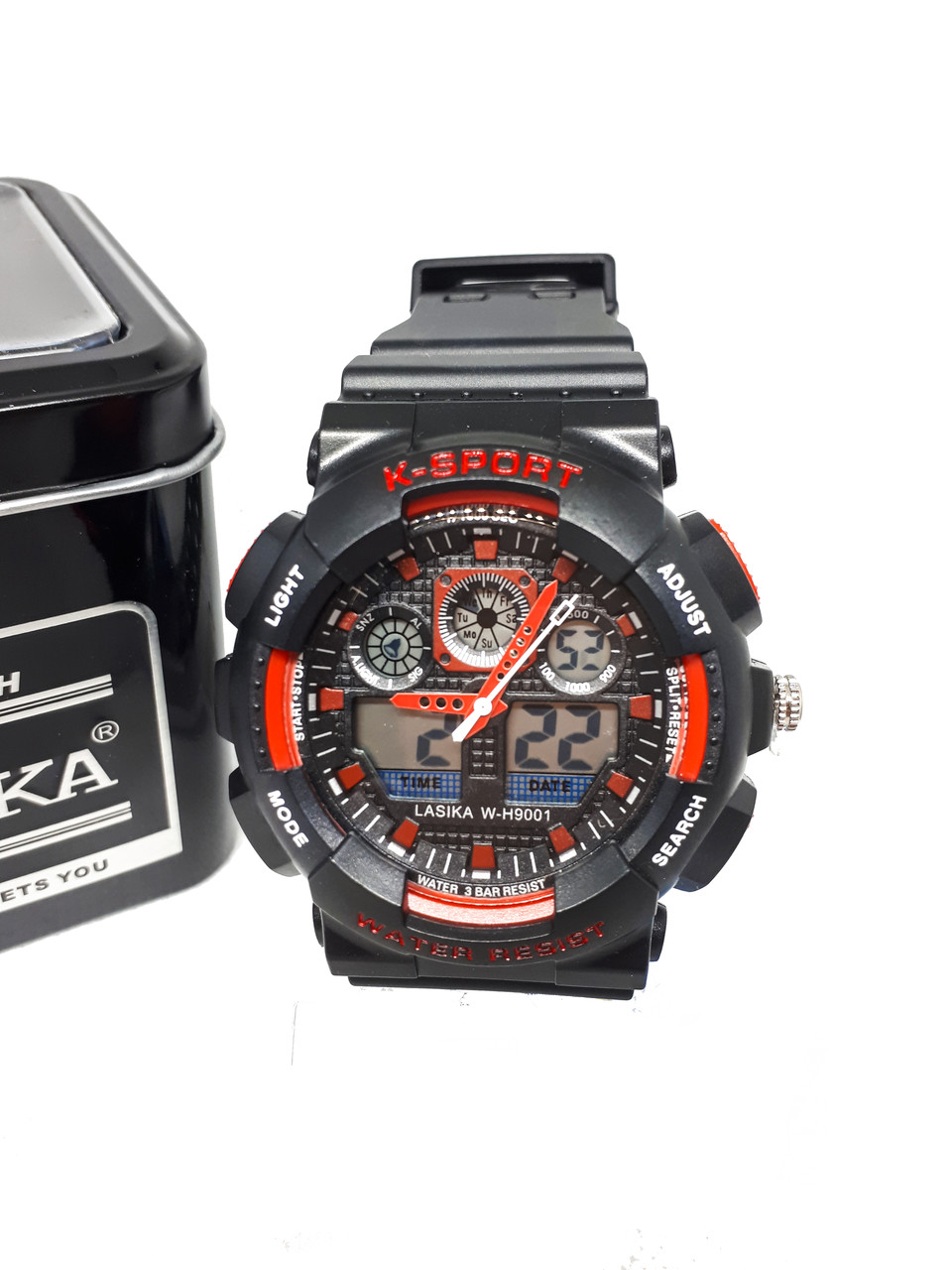 Годинник K-Sport 898 електронні + кварцові в залізній коробці. Червоний, фото 1